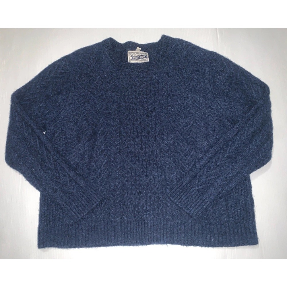 Schott Bros Wool Blend Sweater Mens 2XL Cable Knit Crewneck Blue Pullover Preppy